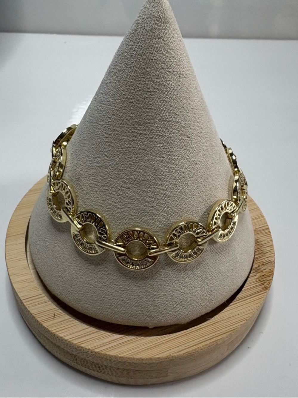 18k Gold Plated Greek Inspired Circular Link Bracelet.